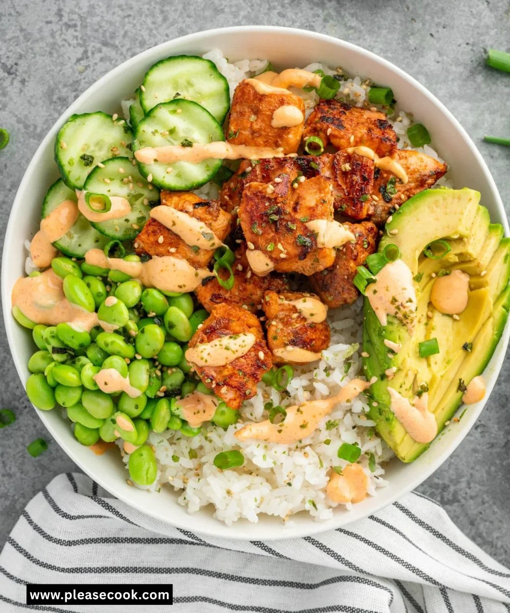 Delicious spicy salmon maki bowls prepared with fresh ingredients.